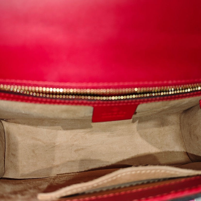Gucci SyLouis Vuittonie Red Leather Chain AcCelinent Shoulder Bag 26x17x8cm