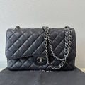 Chanel CF Jumbo Black Caviar Quilted Shoulder Bag