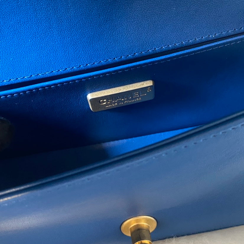 Chanel Boy Bag Blue Shoulder Bag ÃƒÂ¢Ã¢â€šÂ¬Ã¢â‚¬Å“ with Entrupy Verification