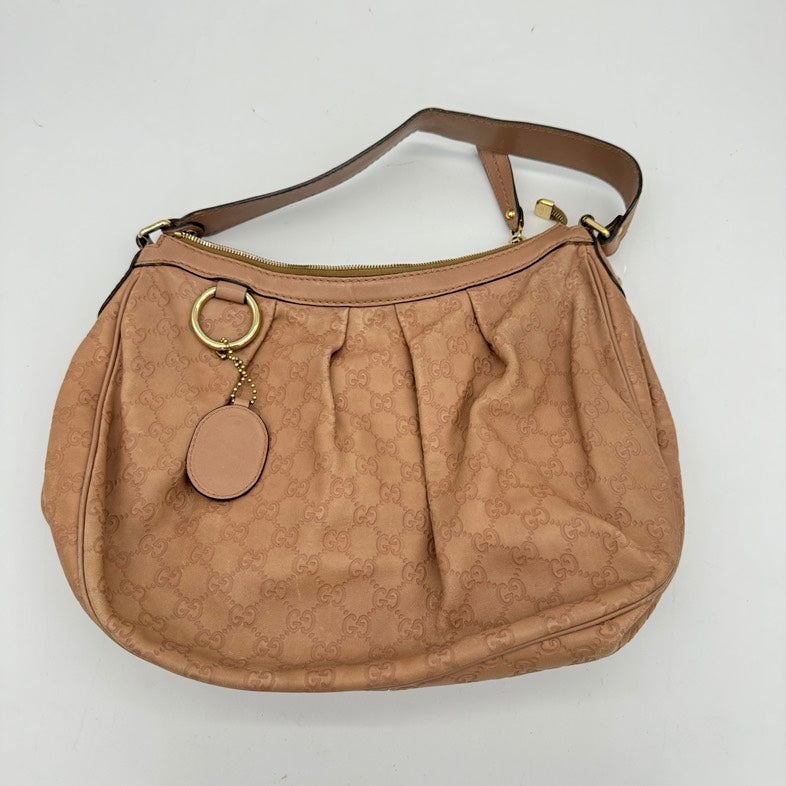 Pre Owned Gucci Leather Shoulder Bag Beige Medium Size