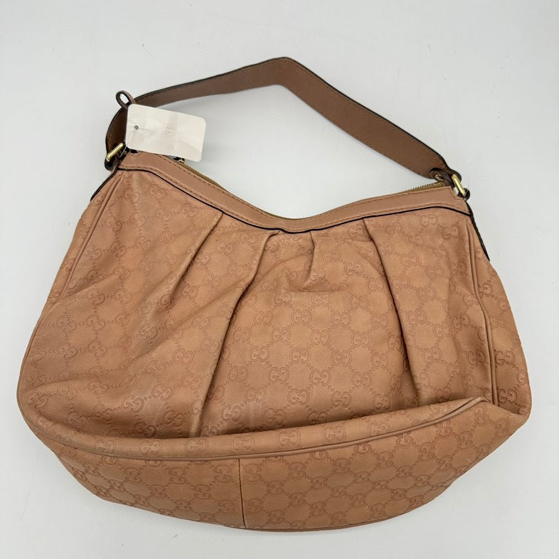 Pre Owned Gucci Leather Shoulder Bag Beige Medium Size