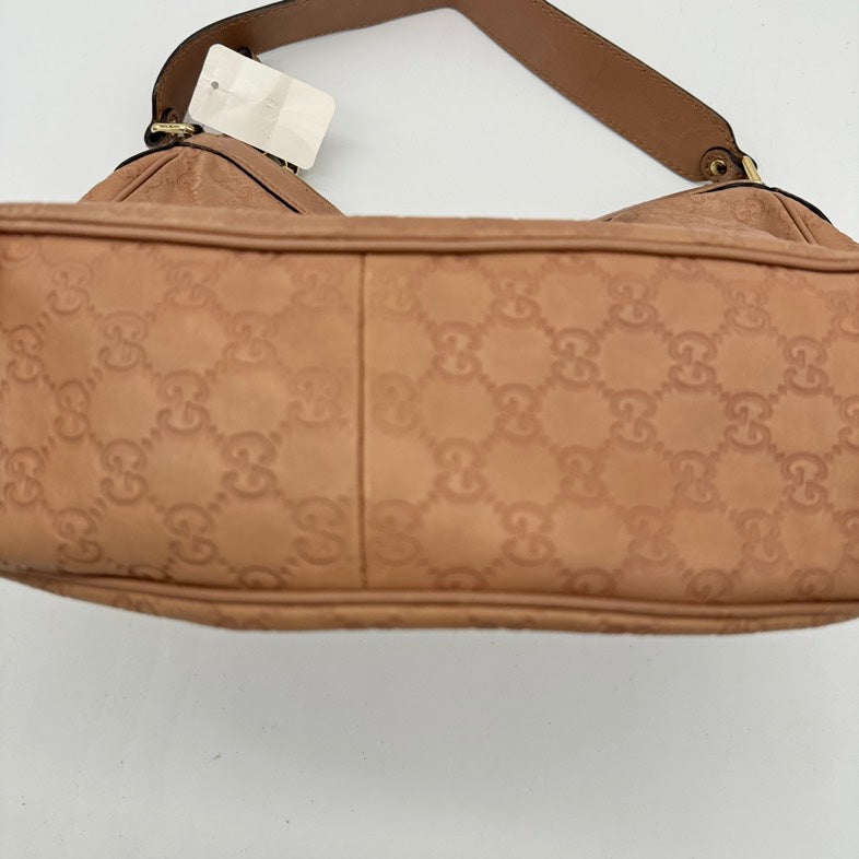 Pre Owned Gucci Leather Shoulder Bag Beige Medium Size