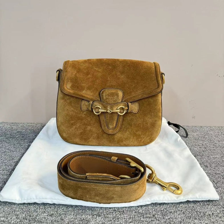 Gucci Brown Suede Crossbody Bag with Dustbag, MeDiorum Size