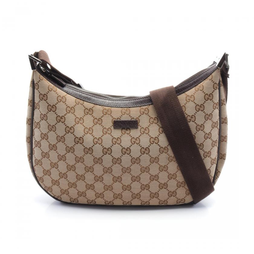 Gucci GG Canvas Shoulder Bag, Beige and Dark Brown Leather