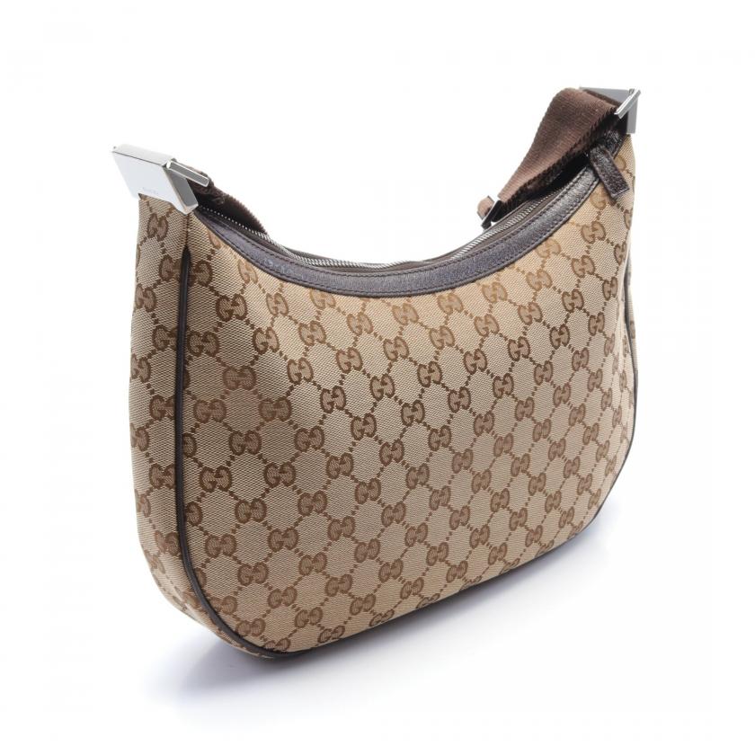 Gucci GG Canvas Shoulder Bag, Beige and Dark Brown Leather
