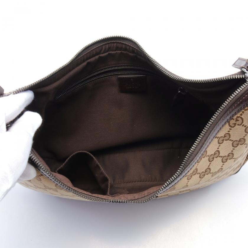 Gucci GG Canvas Shoulder Bag, Beige and Dark Brown Leather