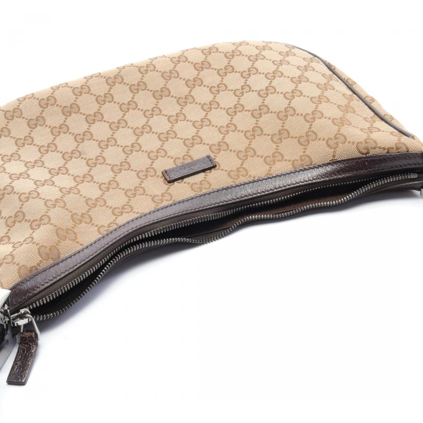 Gucci GG Canvas Shoulder Bag, Beige and Dark Brown Leather