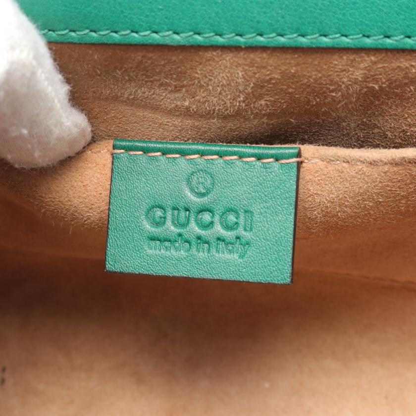 Gucci GG Supreme Chain Shoulder Bag Green Leather with Fake Pearl Studs