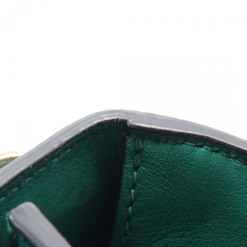 Gucci GG Supreme Chain Shoulder Bag Green Leather with Fake Pearl Studs