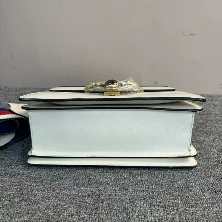 Gucci Bee Bag - White, Medium Size Flap Handbag With Shoulder Strap