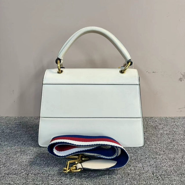 Gucci Bee Bag - White, Medium Size Flap Handbag With Shoulder Strap