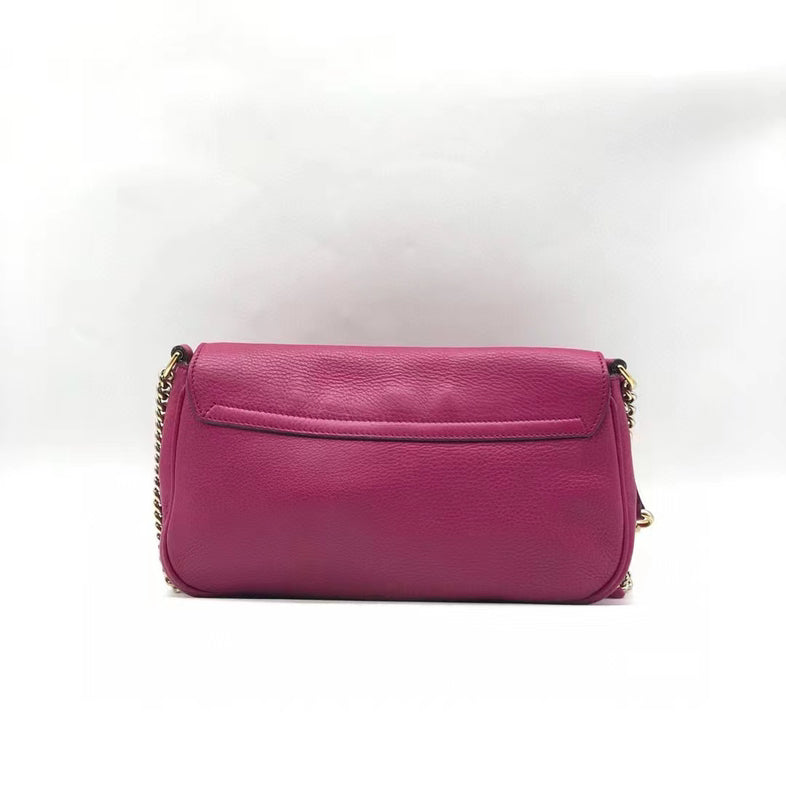 Gucci Soho Leather Shoulder Bag - Magenta, Medium Size with Tassel and Chain Strap