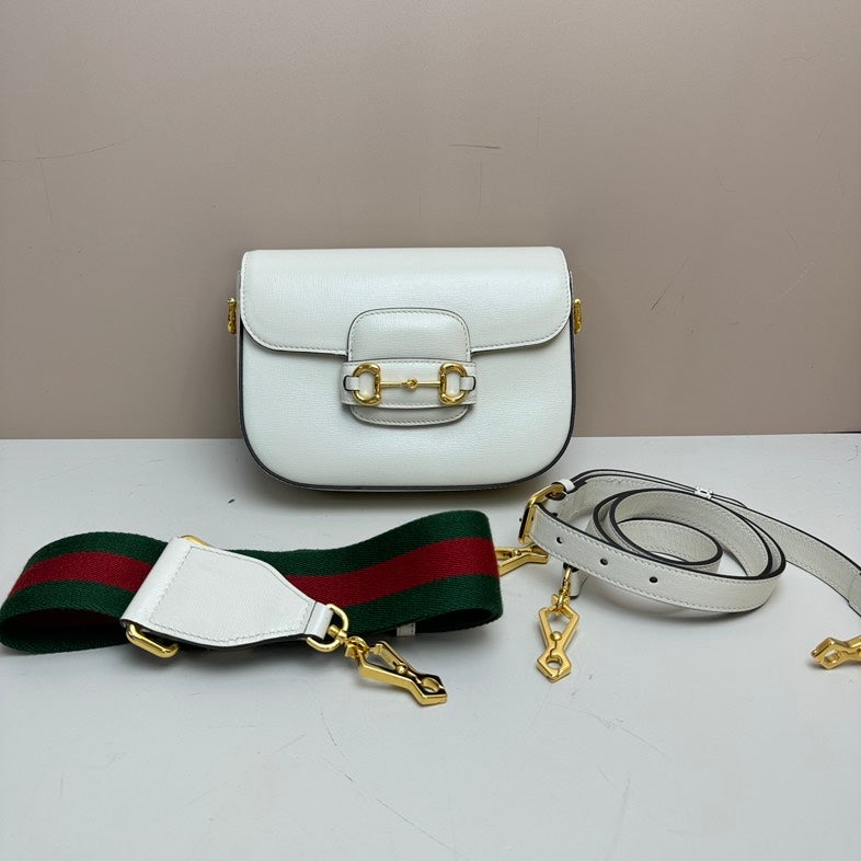 Gucci Horsebit Leather 2-Way Crossbody Bag White MeDiorum