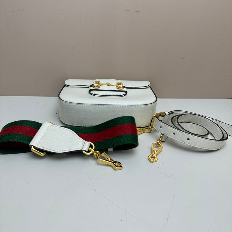 Gucci Horsebit Leather 2-Way Crossbody Bag White MeDiorum