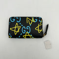Gucci Black Leather Star Print Clutch Wristlet