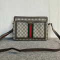 Gucci Gucci Supreme Beige Coated Canvas Brown Leather Crossbody Bag MeDiorum