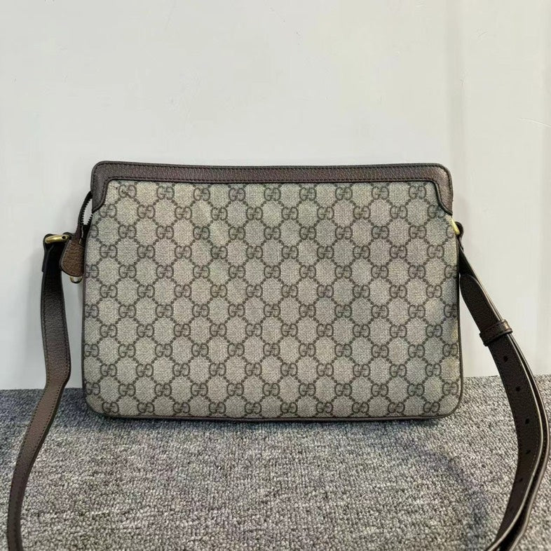 Gucci Gucci Supreme Beige Coated Canvas Brown Leather Crossbody Bag MeDiorum