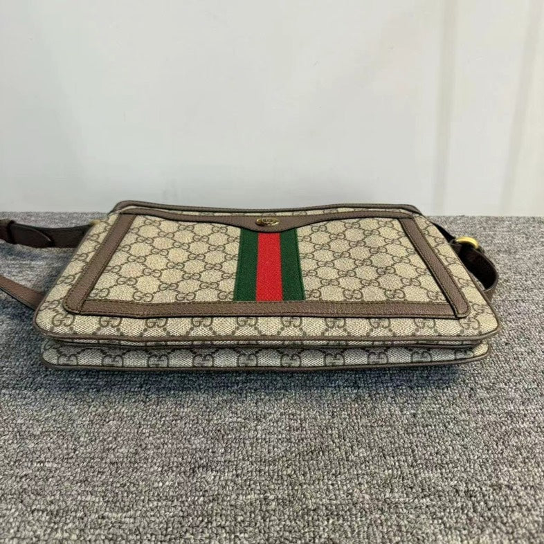 Gucci Gucci Supreme Beige Coated Canvas Brown Leather Crossbody Bag MeDiorum