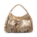 Gucci Abby GG Crystal Coated Canvas Leather One Shoulder Bag Gold Light Brown Medium