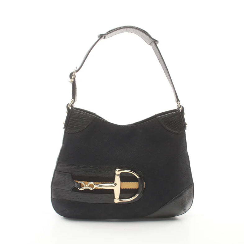 Gucci Hustler Bit GG Black Canvas Leather Medium Shoulder Bag