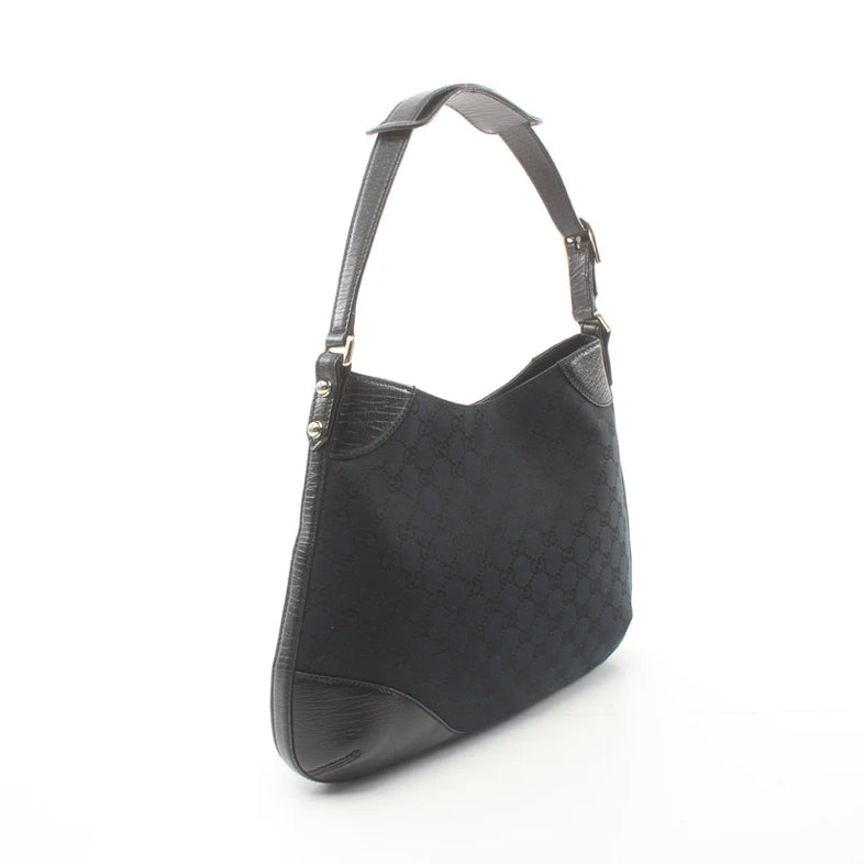 Gucci Hustler Bit GG Black Canvas Leather Medium Shoulder Bag