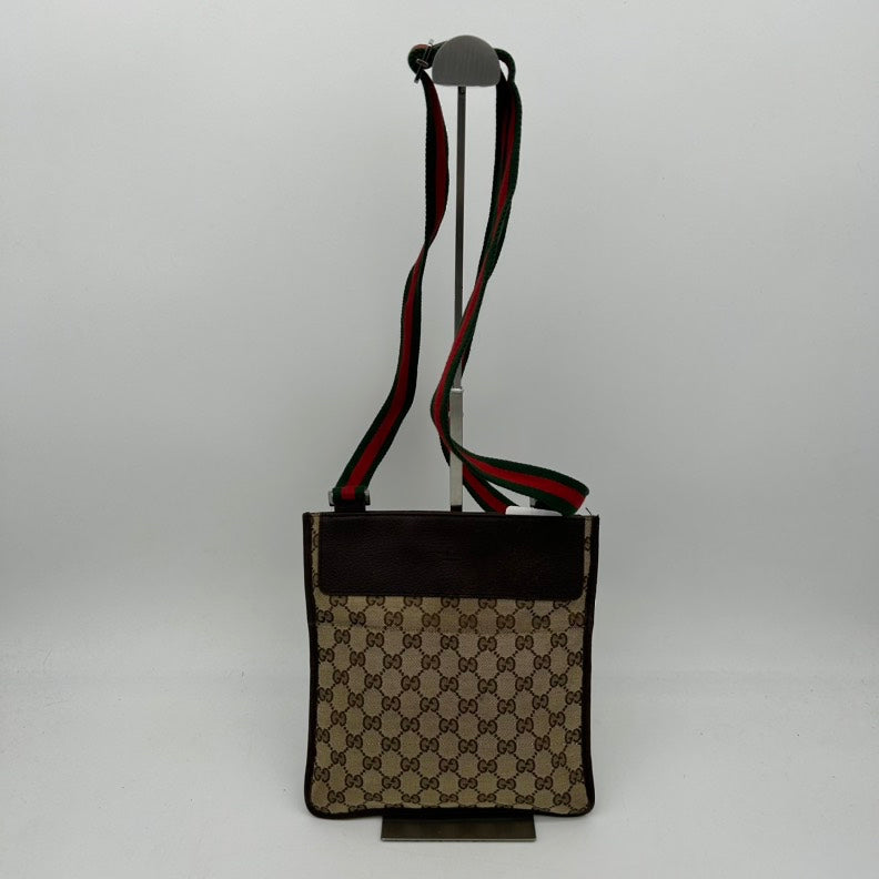 Gucci Beige Brown Canvas Leather Crossbody Bag MeDiorum