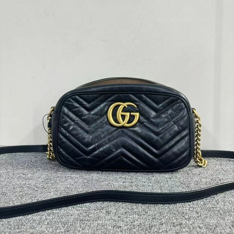Gucci Black Leather Gucci Marmont Camera Bag Small Crossbody