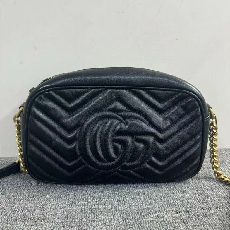 Gucci Black Leather Gucci Marmont Camera Bag Small Crossbody