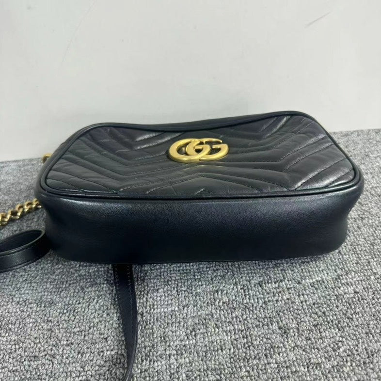 Gucci Black Leather Gucci Marmont Camera Bag Small Crossbody