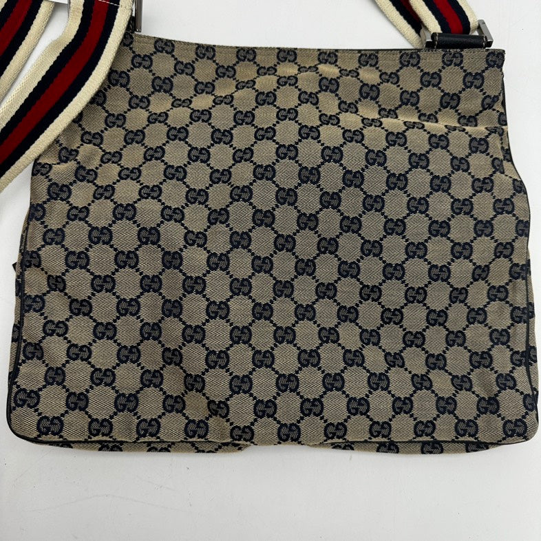Gucci Canvas Beige Crossbody Bag with Black Leather Trim MeDiorum