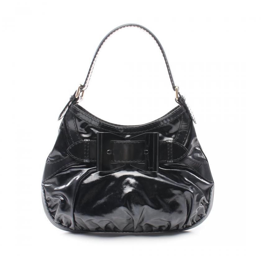 GUCCI Queen Hobo Black Coated Canvas Leather One Shoulder Bag