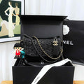 Chanel Wandering Black Tweed Leather Shoulder Bag Medium