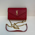 Saint Laurent Cassandra Red Caviar Chevron Quilted Shoulder Bag