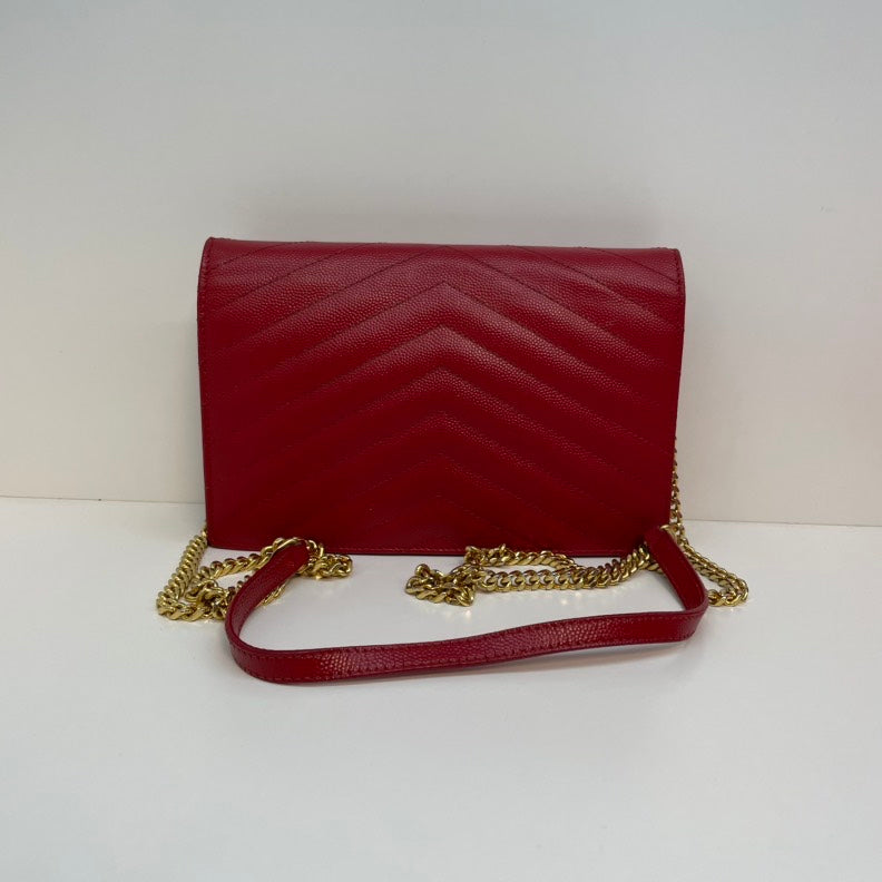 Saint Laurent Cassandra Red Caviar Chevron Quilted Shoulder Bag