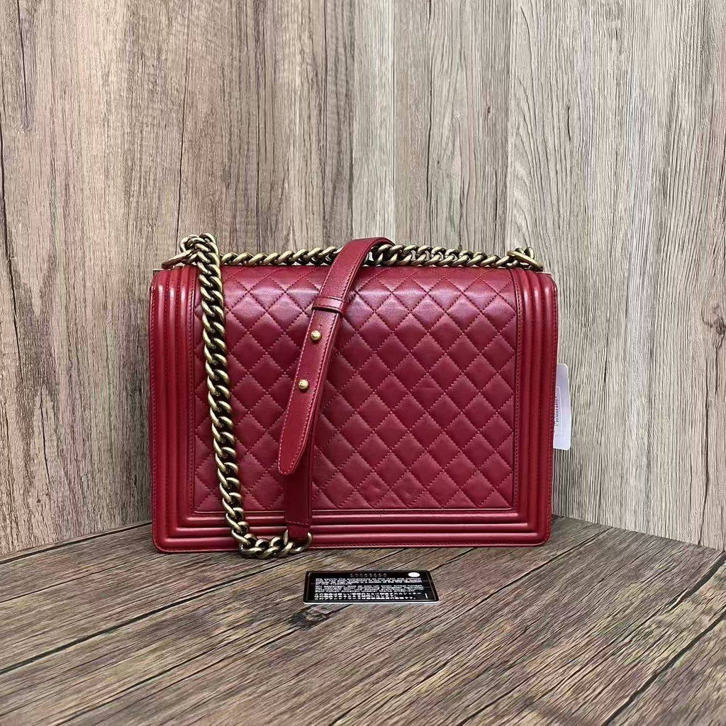 Chanel Le Boy Maxi Red Quilted Leather Shoulder Bag 2014