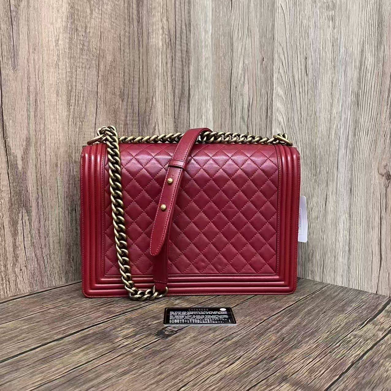 Chanel Le Boy Maxi Red Quilted Leather Shoulder Bag 2014