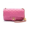 Chanel Matelasse Pink Leather Mini Flap Bag Gold Chain Shoulder Bag