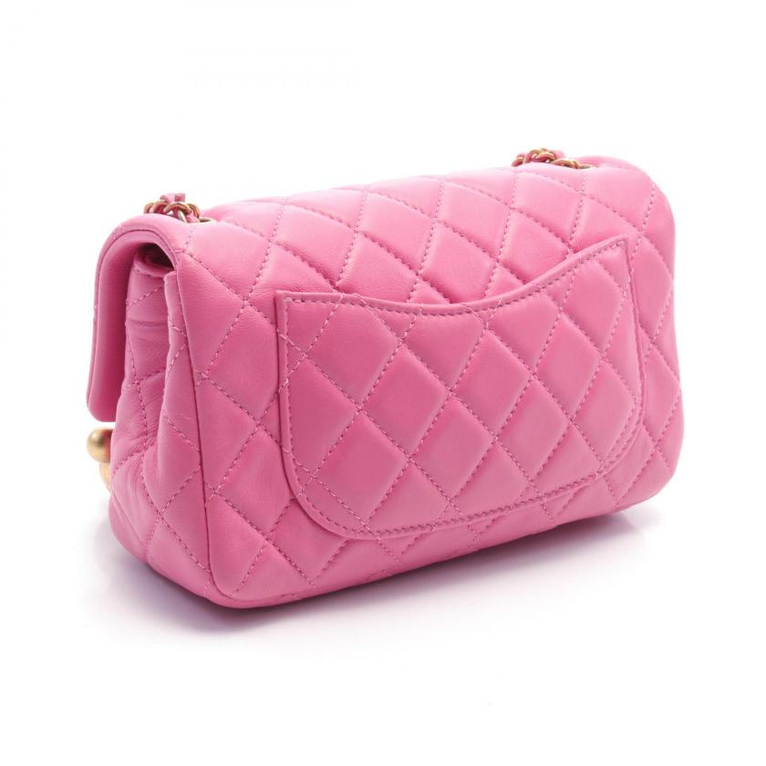 Chanel Matelasse Pink Leather Mini Flap Bag Gold Chain Shoulder Bag