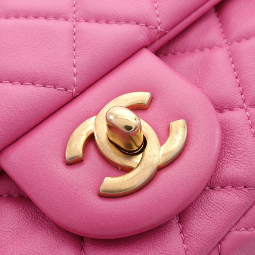 Chanel Matelasse Pink Leather Mini Flap Bag Gold Chain Shoulder Bag