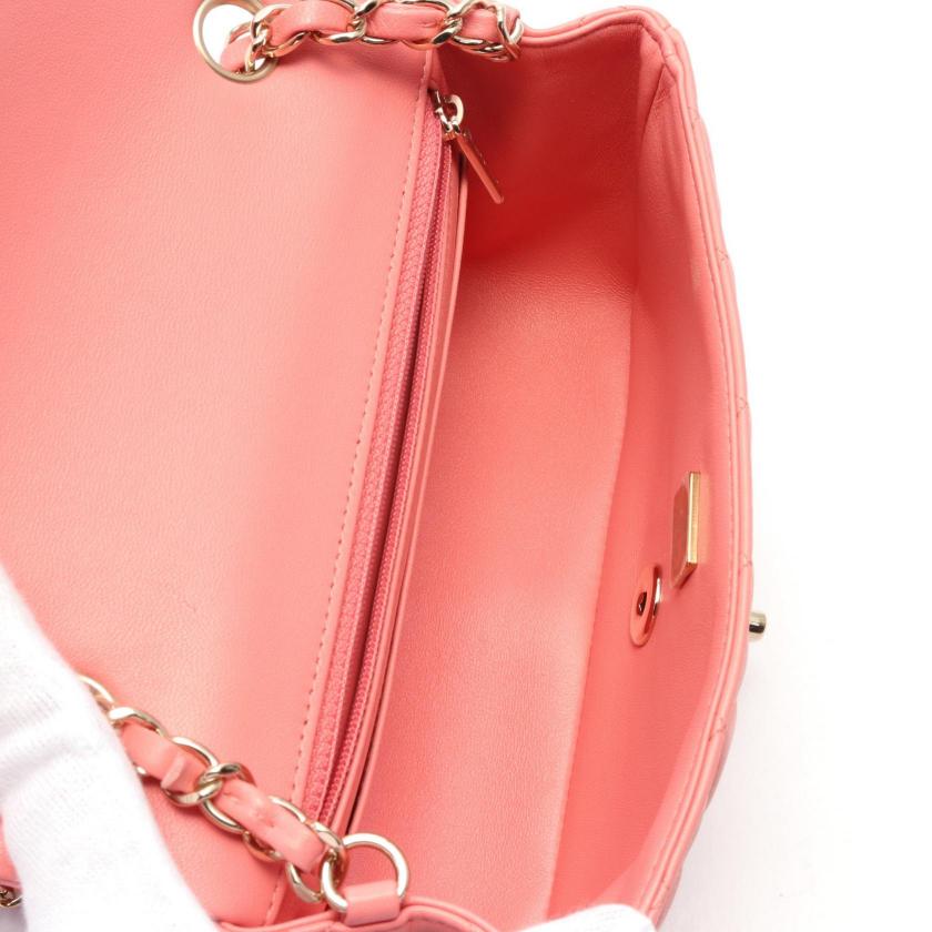 Chanel Mini Matelasse Pink Leather Chain Shoulder Bag Gold Hardware