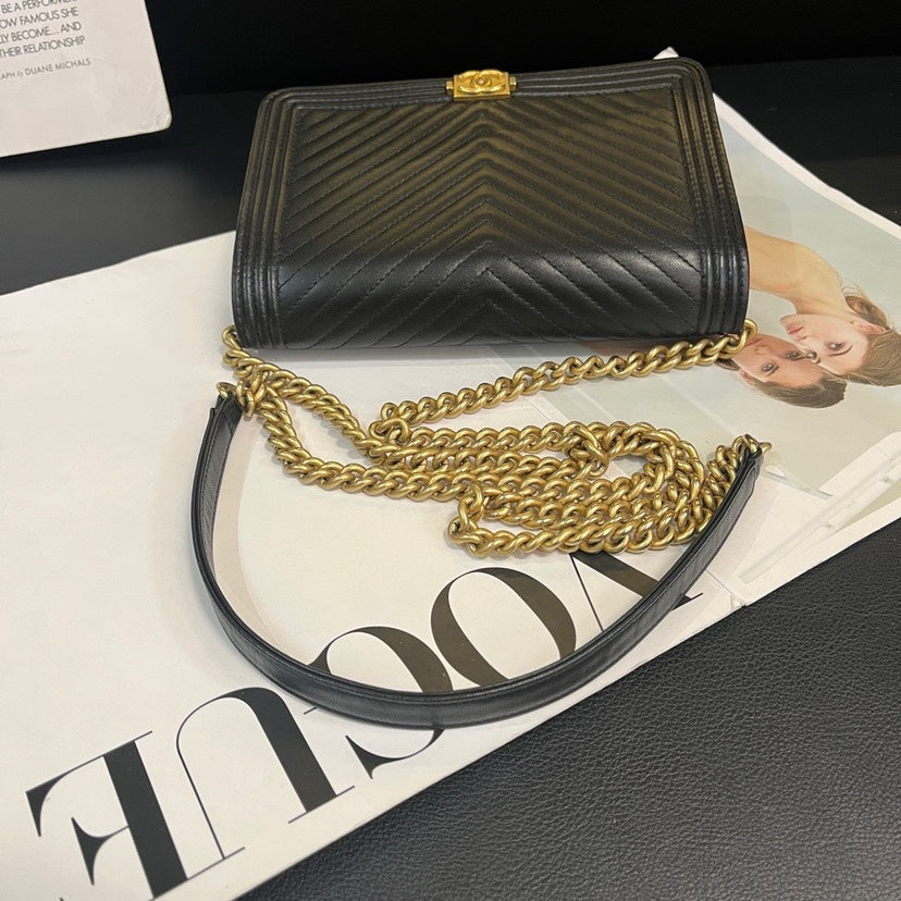 Chanel Leboy Black Gold V-Pattern WOC Shoulder Crossbody Bag