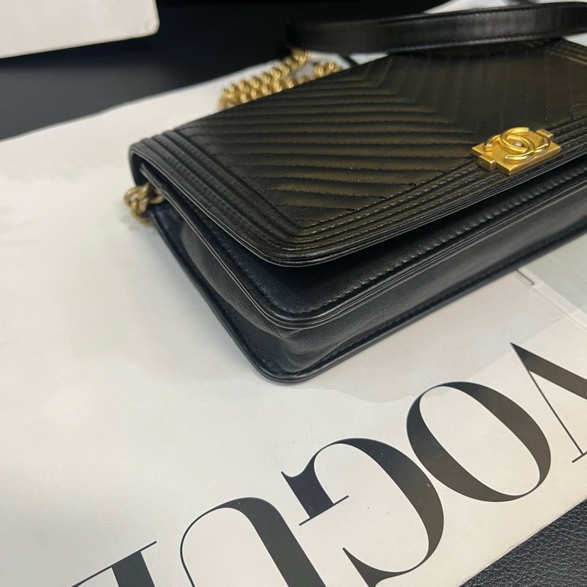 Chanel Leboy Black Gold V-Pattern WOC Shoulder Crossbody Bag