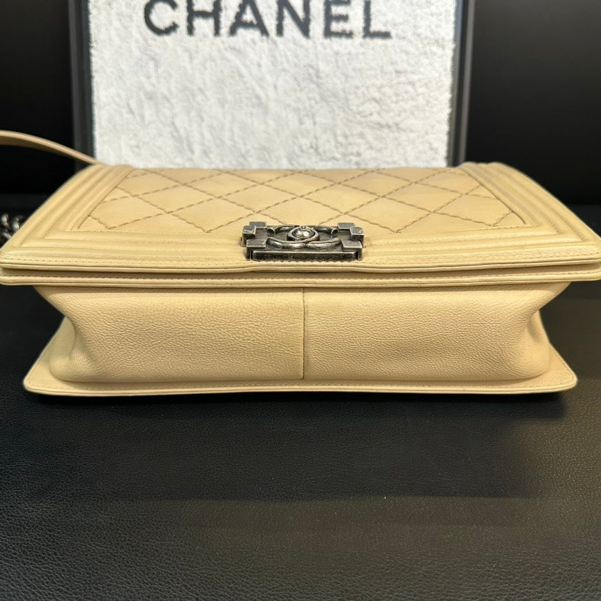 Chanel LeBoy Milk Tea Leather Quilted Crossbody One Shoulder Bag