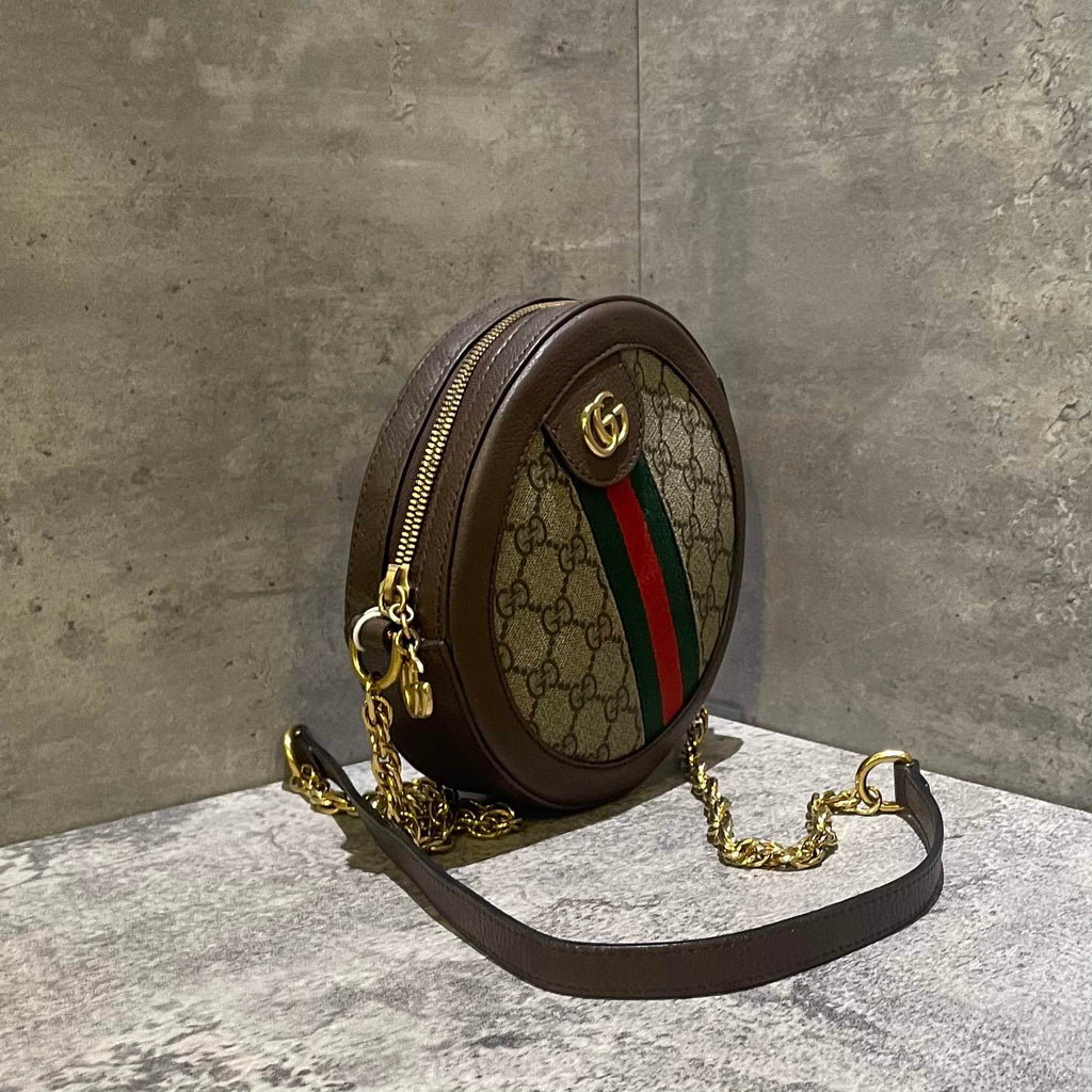 Gucci Ophidia GG Supreme Canvas Round Shoulder Bag Brown Small