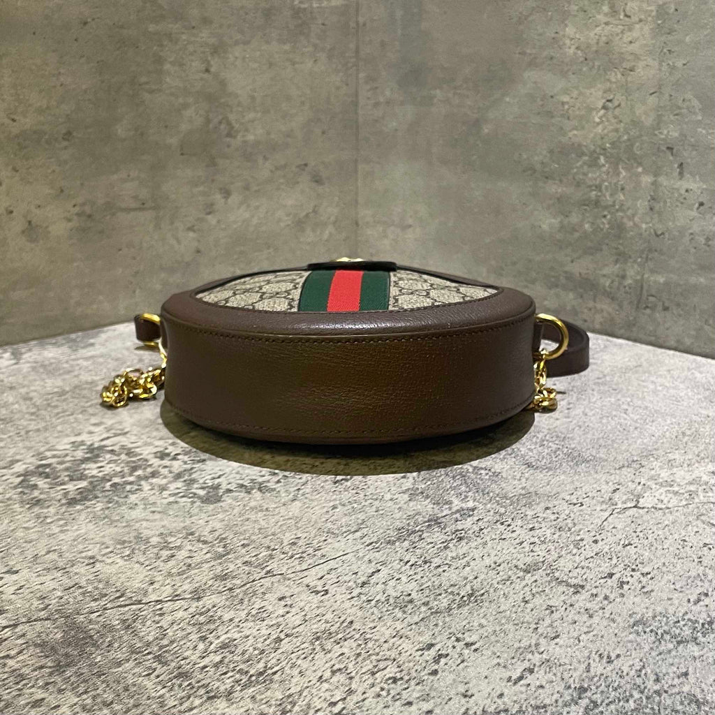 Gucci Ophidia GG Supreme Canvas Round Shoulder Bag Brown Small