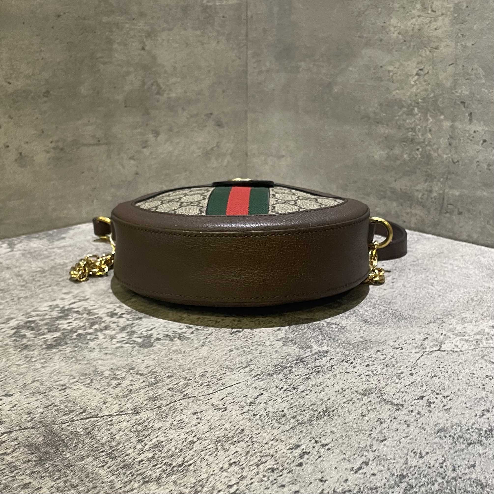 Gucci Ophidia GG Supreme Canvas Round Shoulder Bag Brown Small