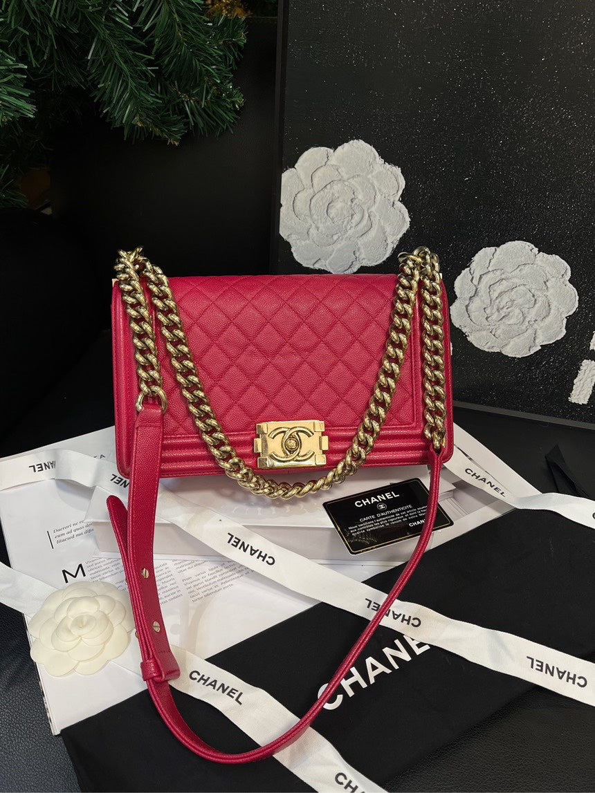 Chanel LeBoy Rose Red Gold Buckle MeDiorum Crossbody Bag