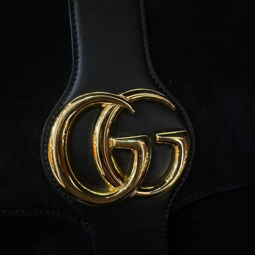 Gucci Arli Black Gold Suede Leather MeDiorum Crossbody Bag