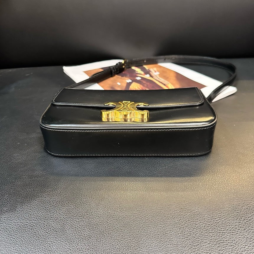 Celineline Arc de Triomphe Black Gold Baguette Shoulder Bag 20cm