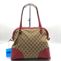 Gucci Beige Red Monogram Canvas Leather Shoulder Bag Medium